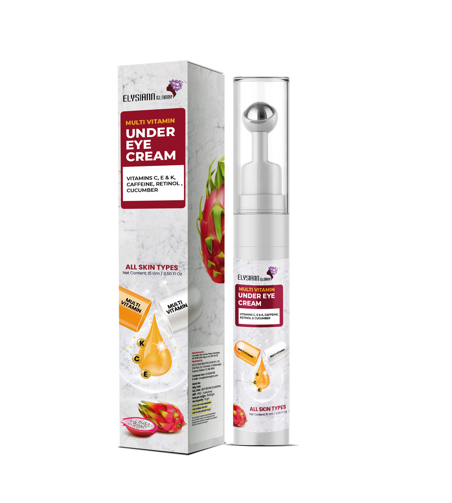 Multi Vitamin Under Eye Cream Enriched with Vitamins C, E & K, Caffeine, Retinol, Cucumber.