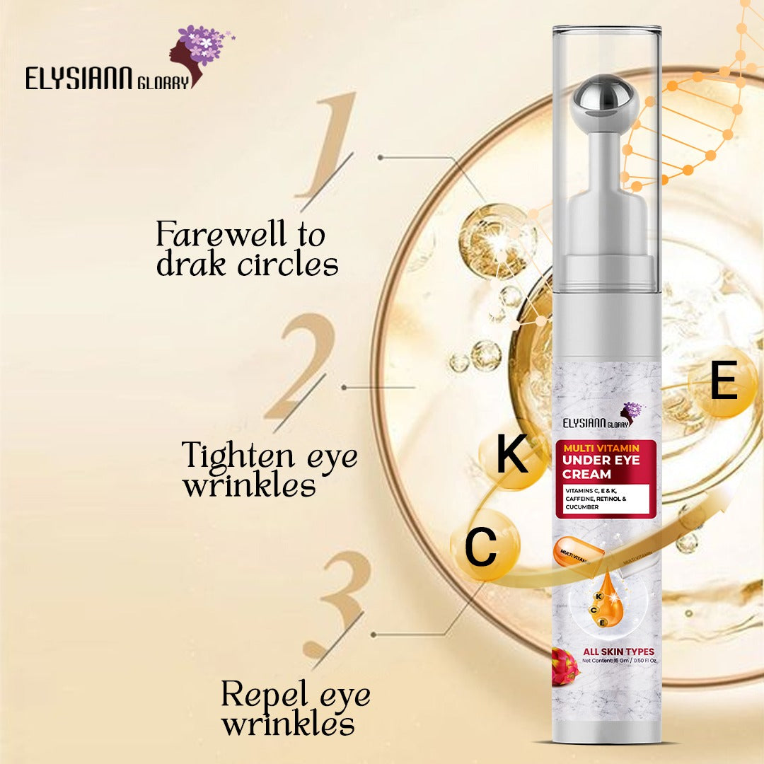Multi Vitamin Under Eye Cream Enriched with Vitamins C, E & K, Caffeine, Retinol, Cucumber.
