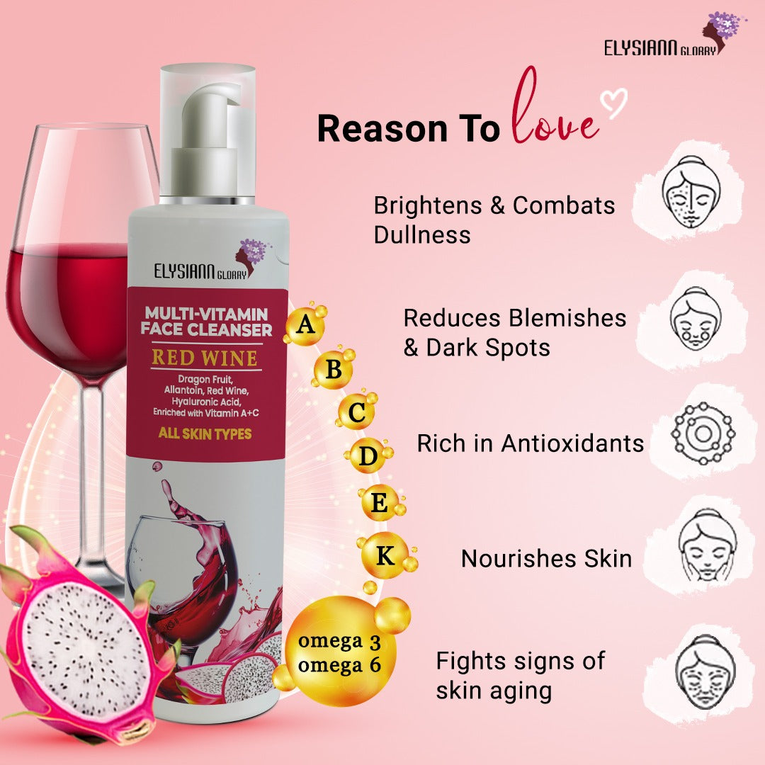Multi Vitamin Face Cleanser Dragon Fruit, Allantoin, Red Wine, Hyaluronic Acid, Enriched with Vitamin A+C.